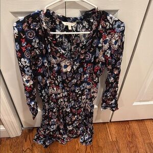 Black and Red Ruched Floral Mini Dress